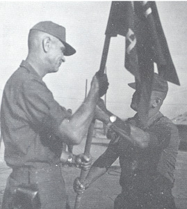 Change of Command, Major Frederick Schenker, Jr. accepts 161st guidon from Major Galla