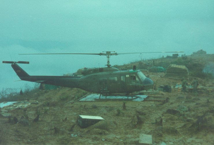 This is Pelican 839 weathered in on remote firebase.  Pete France, one of the many skilled young pilots, flew to this location. During the flight, at times, we were flying through the clouds and could not see a thing.  Mr France really showed his stuff on this day.